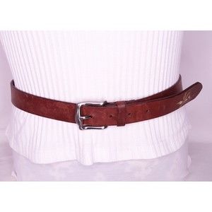 Liz Claiborne Villager Belt Tan Genuine Leather Embroidered Flower Size Large